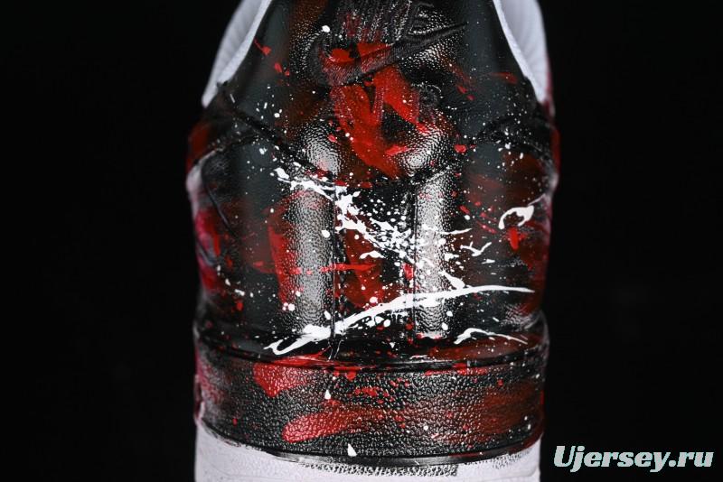 Nike Air Force 1 '07 Low Casual Sneakers with 2D Black and White Hand-Painted Blood Night Stitching Design - CW8822-011