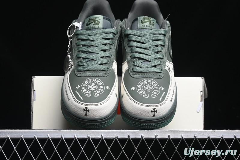 Nike Air Force 1 '07 Low Chrome Hearts Collaboration - Moss Green White Low-Top Casual Sneakers - KK1988-029