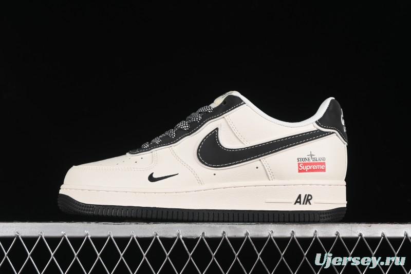 Nike Air Force 1 '07 Low Stone Island x Supreme Collaboration - Off-White Black Heel Casual Sneakers - BB1616-307
