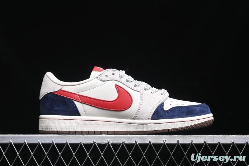 Nike Travis Scott x Fragment Design x Air Jordan 1 Low OG SP AJ1 Retro Sneakers with Reverse Swoosh - SJ2068-135