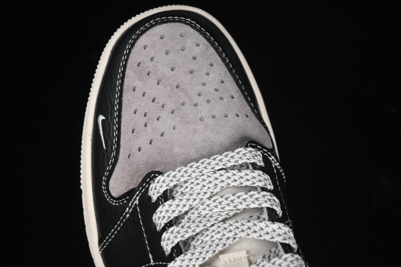 Nike Air Jordan 1 Low Supreme Collaboration - Black Grey Pigskin Two-Tone High-End Custom Retro Basketball Shoes - SJ9950-032