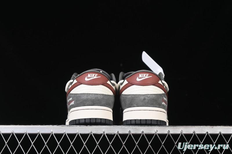 Nike SB Dunk Low Supreme Collaboration - Grey White Red Anniversary Customized Low-Top Casual Sneakers - XS1186-102