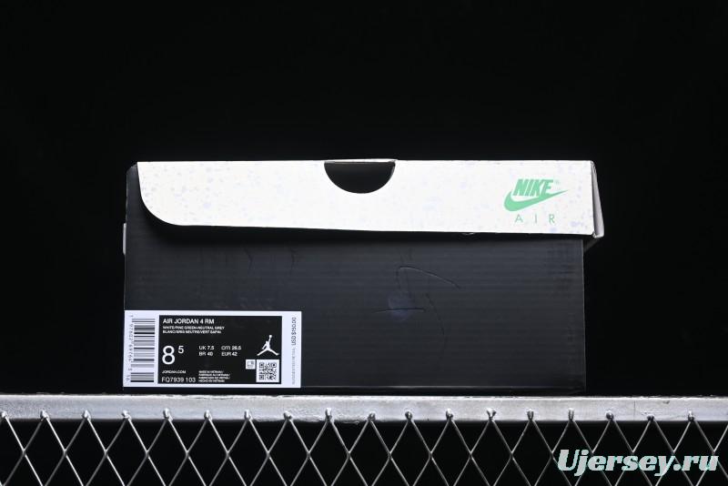 Nike Air Jordan 4 Remastered AJ4 Retro Sneakers in White Green with Gum Sole - FQ7939-103