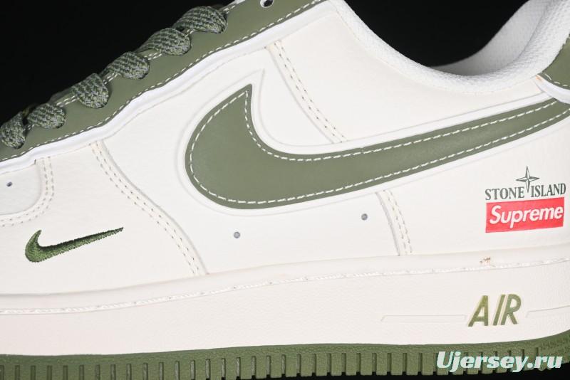 Nike Air Force 1 '07 Low Stone Island x Supreme Collaboration Beige Green Swoosh Low-Top Casual Sneakers - BB1616-301