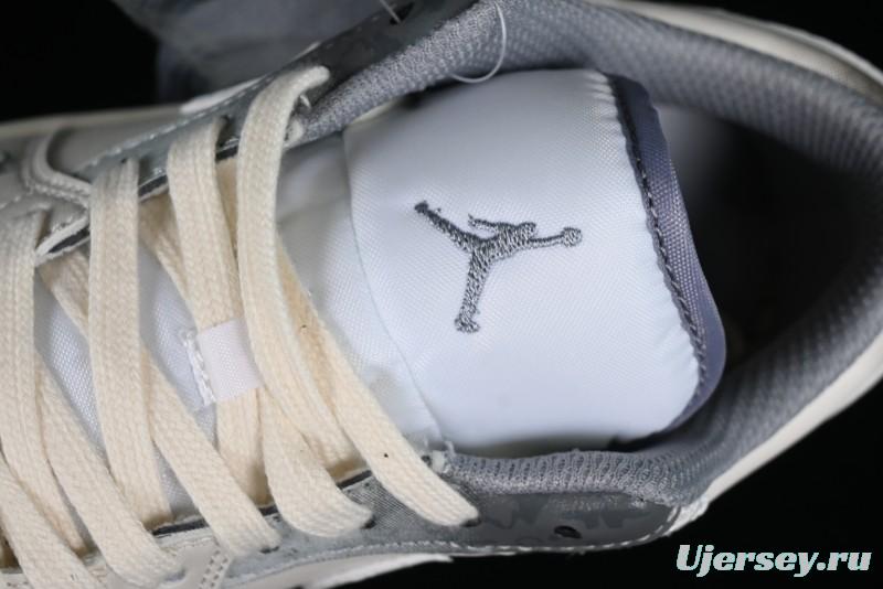 Nike Air Jordan 1 Low AJ1 Panda Prank Modern Gray Floral Low-Top Casual Sneakers - 553560-053