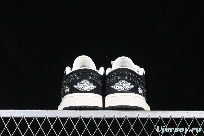 Nike Air Jordan 1 Low Retro Basketball Shoes Custom Stussy Black - FC1688-199