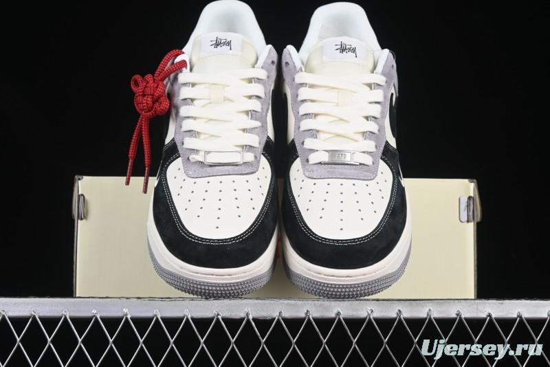 Nike Air Force 1 '07 Low Stussy Collaboration Black Grey Patchwork Low-Top Casual Sneakers - XZ6188-363