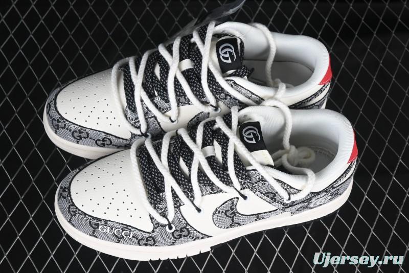 Nike SB Dunk Low Gucci Collaboration Grey Jacquard Swoosh Anniversary High-End Custom Low-Top Casual Skate Shoes - YX5066-215