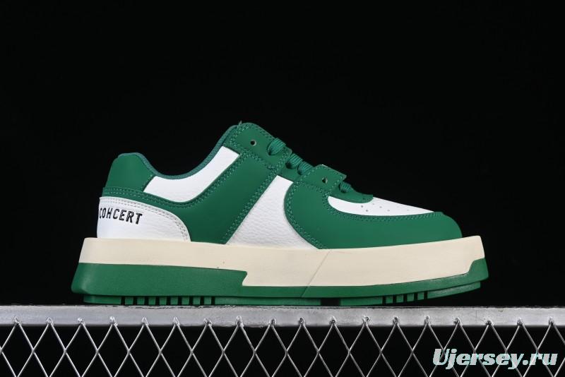 Choco Concert Leather Round Square Asymmetric Fashion Sneakers White Green - AJE5