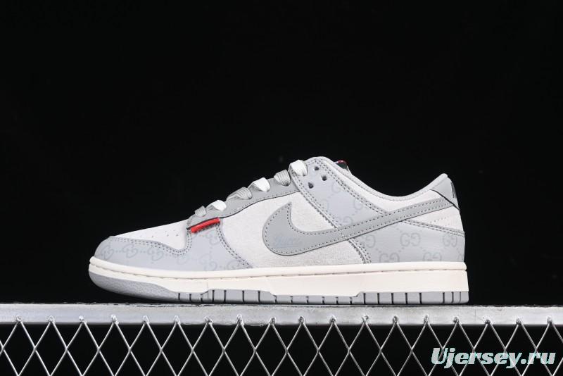 Nike SB Dunk Low Gucci Collaboration Dark Pattern Grey Swoosh Anniversary Custom Low-Top Casual Skate Shoes - DM6868-013