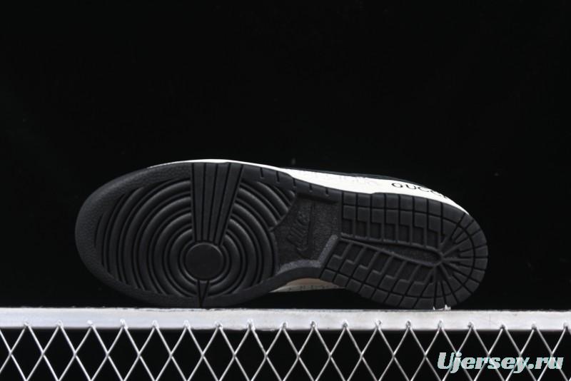 Nike SB Dunk Low Gucci Collaboration Black White Lettering Anniversary High-End Custom Low-Top Casual Skate Shoes - DJ2024-098