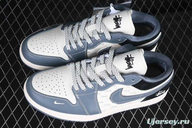 Nike Air Jordan 1 Low Stussy Collaboration - Grey Swoosh Retro Basketball Shoes - XX3318-503