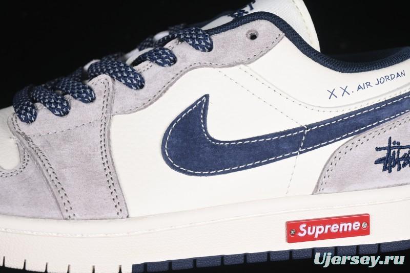 Nike Air Jordan 1 Low Stussy Collaboration Blue Suede Retro Basketball Shoes - SJ9950-035