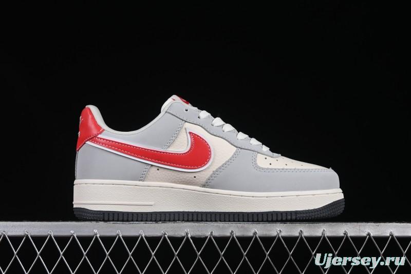 Nike Air Force 1 '07 Low Nezha Collaboration Grey Red Swoosh Casual Sneakers - DF0188-046