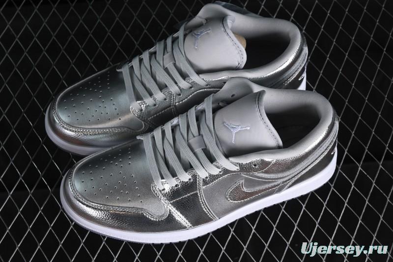 Nike Air Jordan 1 Low "Metallic Silver" Casual Sneakers with Metallic Finish - FN5030-001