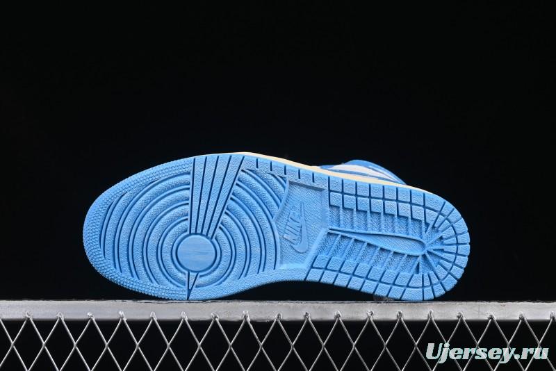 Nike Air Jordan 1 High OG "UNC Reimagined" Retro Basketball Shoes with Cracked Leather and Vintage Midsole - DZ5485-402