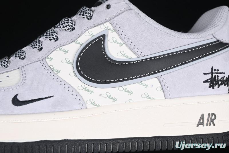 Nike Air Force 1 '07 Low Stussy Collaboration Grey Pigskin Black Swoosh Low-Top Casual Sneakers - XZ3318-099