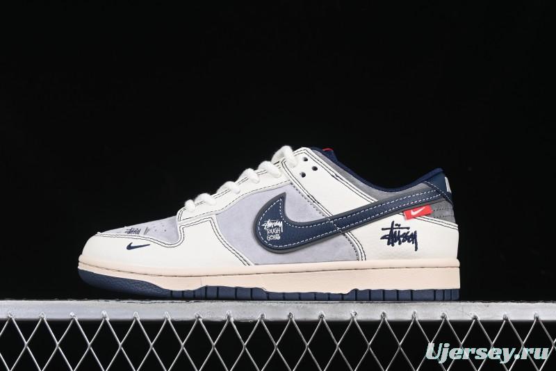 Nike SB Dunk Low Stussy Collaboration Signature Navy Swoosh Anniversary Custom Low-Top Casual Skate Shoes - DM6868-034