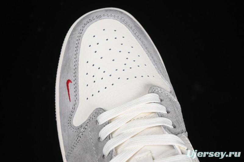 Nike Air Jordan 1 Low AJ1 Supreme Collaboration - White Grey Red Swoosh Retro Basketball Shoes - SJ9950-024