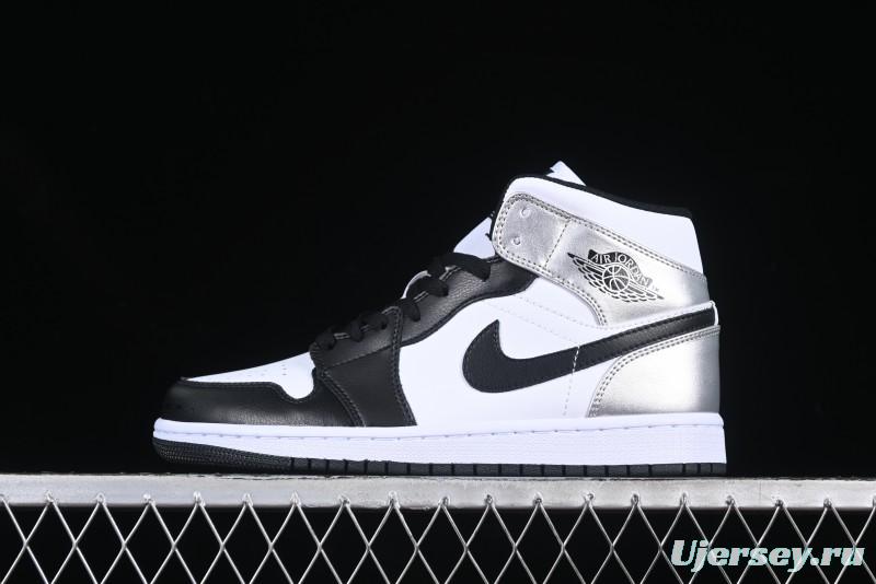 Nike Air Jordan 1 Mid AJ1 Basketball Shoes in Black White Silver - DQ8423-103