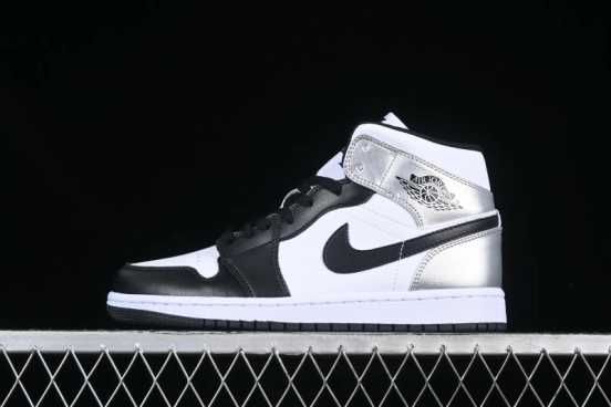 Nike Air Jordan 1 Mid AJ1 Basketball Shoes in Black White Silver - DQ8423-103