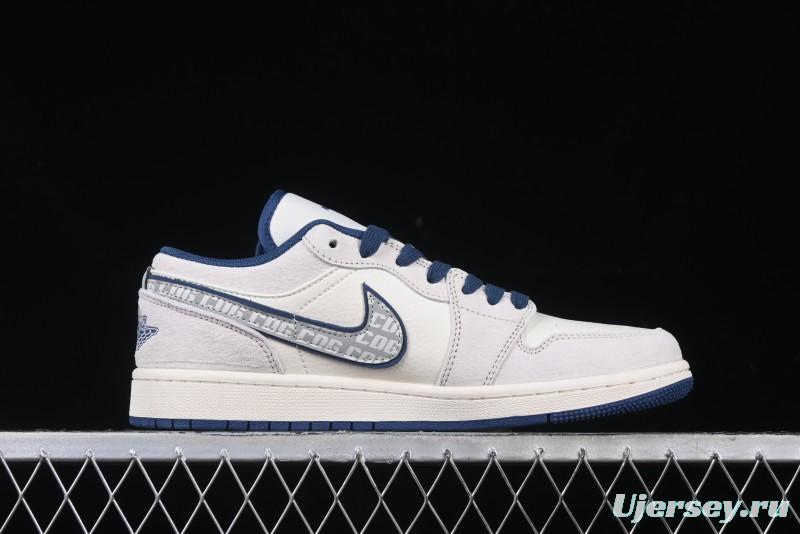 Nike Air Jordan 1 Low AJ1 The North Face Collaboration - Grey Pigskin Blue Sole Retro Basketball Shoes DM9188-011