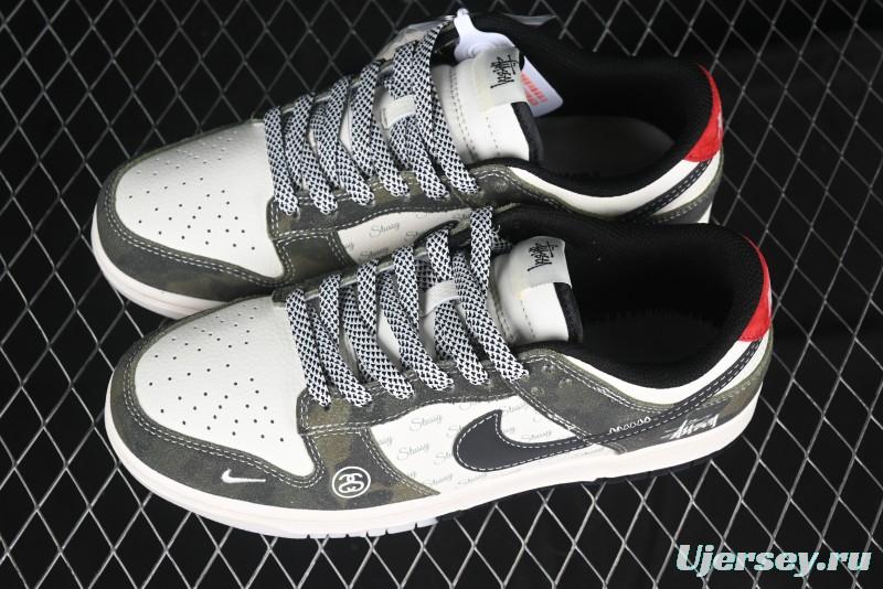 Nike SB Dunk Low Stussy Collaboration - Camo Black Swoosh Anniversary High-End Custom Low-Top Casual Sneakers - DM6868-011