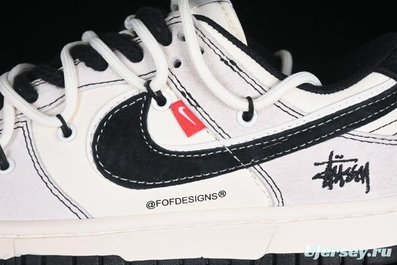 Nike SB Dunk Low Stussy Collaboration Anniversary Edition Lace-Up Beige Grey Black Swoosh Low-Top Casual Skate Shoes - YX5066-242