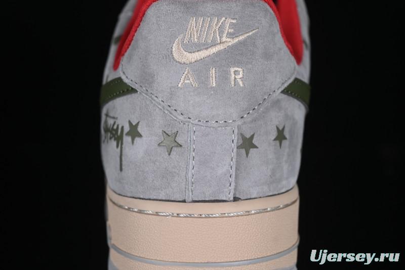 Nike Air Force 1 '07 Low Stussy Collaboration Olive Green Star Low-Top Casual Sneakers - KK1988-034