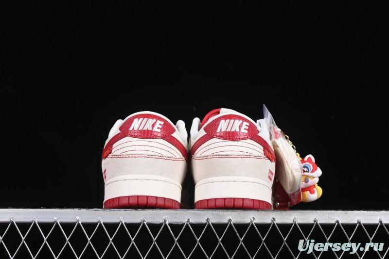 Nike SB Dunk Low Supreme Collaboration Year of the Snake Limited Edition Snake Pattern Red Swoosh Anniversary High-End Custom Low-Top Casual Skate Shoes - HH7518-029