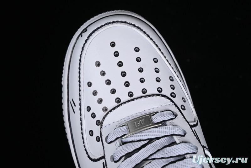 Nike Air Force 1 '07 Low Casual Sneakers with Black and White Hand-Drawn Manga Design - CW2288-811