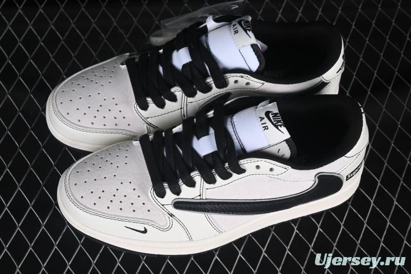 Nike Travis Scott x Fragment Design x Air Jordan 1 Low OG SP AJ1 Supreme Collaboration Sneakers in Off-White Black - XZ2268-080