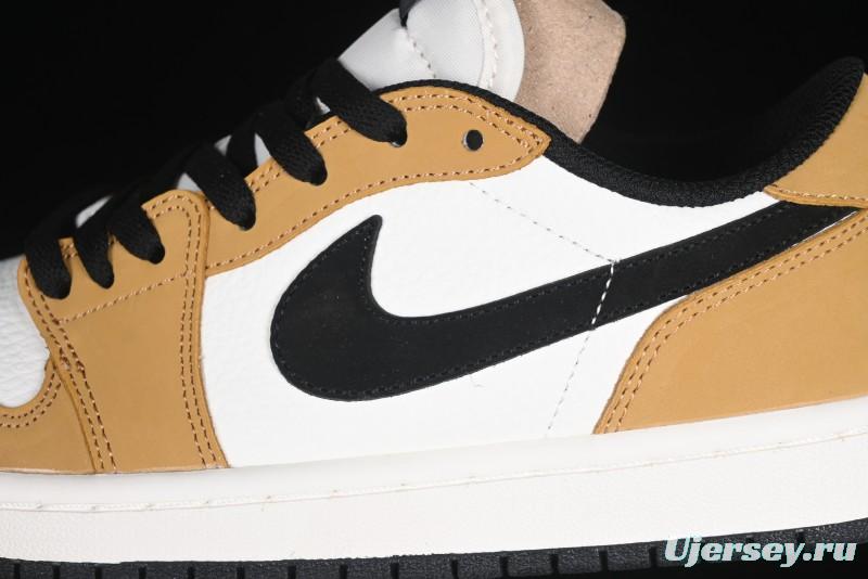 Nike Air Jordan 1 Low OG AJ1 White Yellow Black Swoosh Casual Sneakers - CZ0790-107