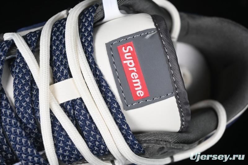 Nike SB Dunk Low Supreme Collaboration - Grey White Blue Swoosh Lace-Up Anniversary Customized Low-Top Casual Skate Shoes - XS1186-100