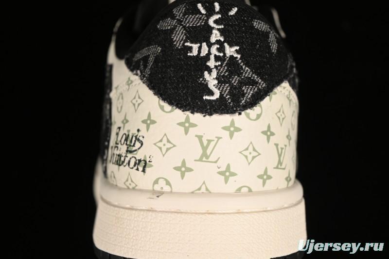 Nike Air Jordan 1 Low OG SP Travis Scott x Fragment Design Black Denim Print Casual Sneakers - SJ2068-005