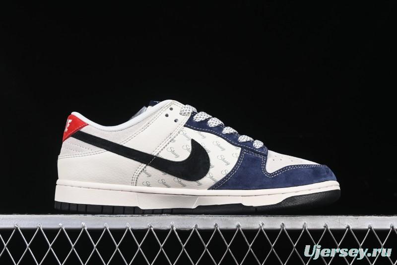 Nike SB Dunk Low Stussy Collaboration Black Blue Suede Anniversary Custom Low-Top Casual Skate Shoes - XS1086-013