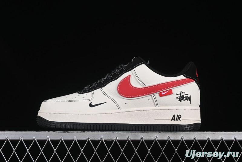 Nike Air Force 1 '07 Low Stussy Collaboration Black Stitch Red Swoosh Casual Sneakers - XS1958-518