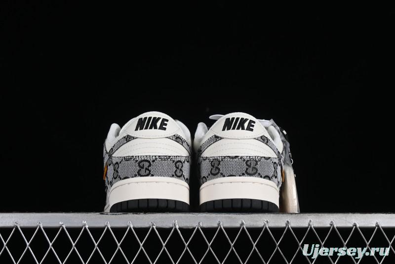 Nike SB Dunk Low Gucci Collaboration - Grey Pattern Anniversary High-End Custom Low-Top Casual Skate Shoes - BB9676-311