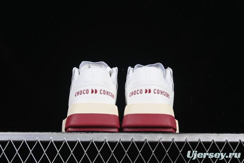 Choco Concert Leather Round Square Asymmetric Fashion Sneakers White Wine Red - AJE5