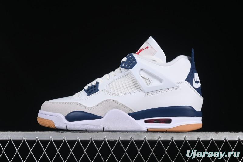 Nike SB x Air Jordan 4 Retro "Navy" White Blue Basketball Shoes - DR5415-100