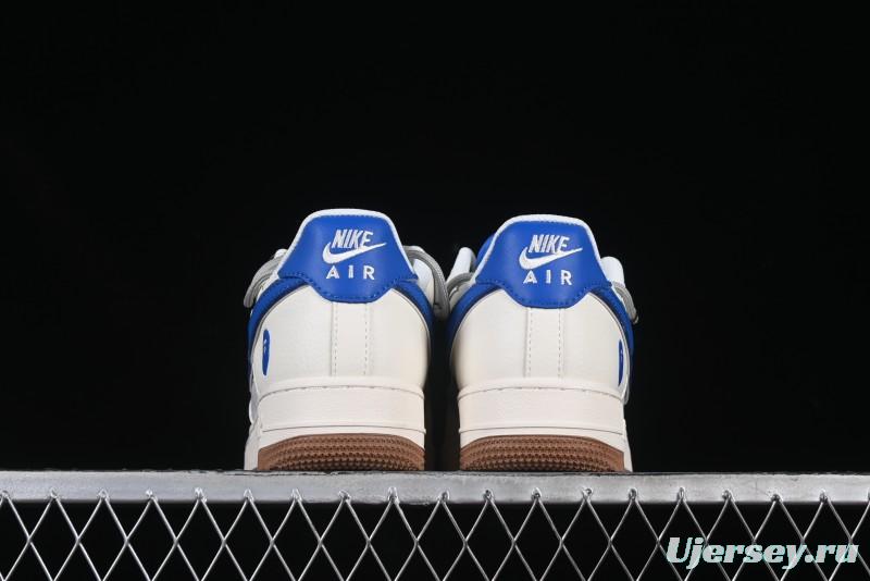 Nike Air Force 1 '07 Low Bape Collaboration Beige Blue Gum Pull Tab Casual Sneakers - SJ1198-112