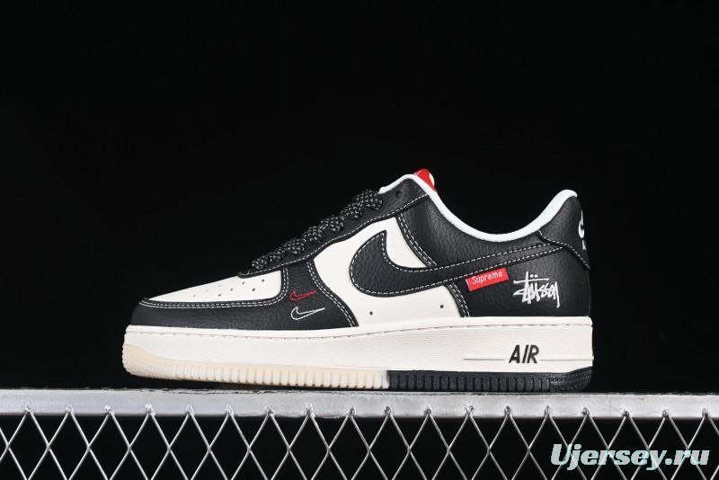 Nike Air Force 1 '07 Low Stussy Supreme Collaboration Dual-Tone Black Red Logo Low-Top Casual Sneakers - HH7518-043