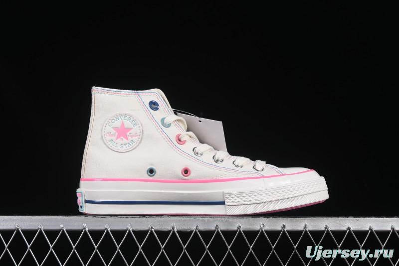 Converse Chuck 1970s High Top Casual Sneakers with Star Stitching and White-Pink-Blue Mismatched Design - A15744C