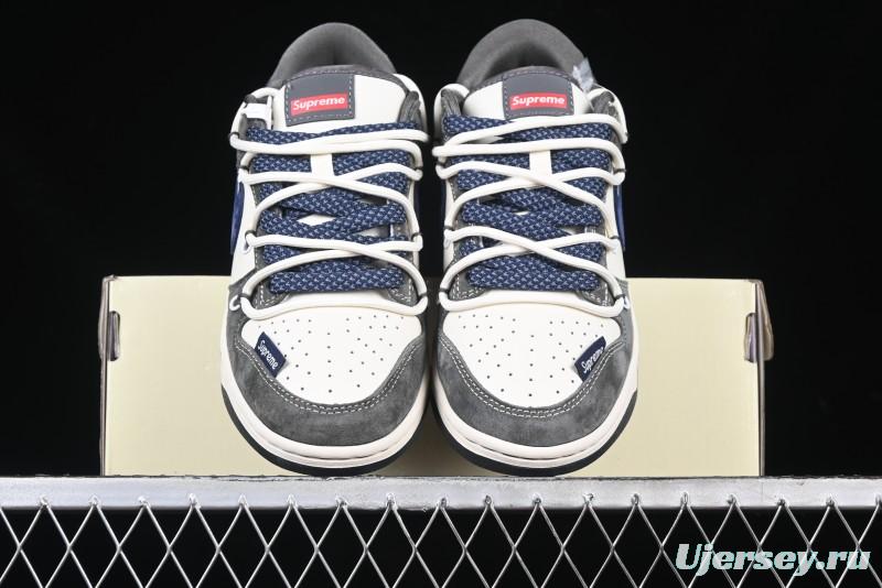 Nike SB Dunk Low Supreme Collaboration - Grey White Blue Swoosh Lace-Up Anniversary Customized Low-Top Casual Skate Shoes - XS1186-100