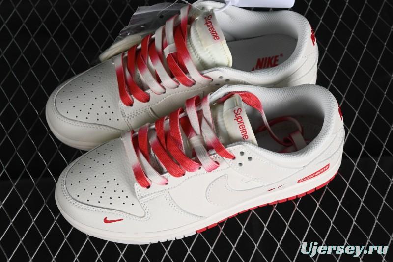 Supreme x Nike SB Dunk Low Anniversary Custom White Red Colorway Low-Top Casual Skate Shoes - BB8657-107