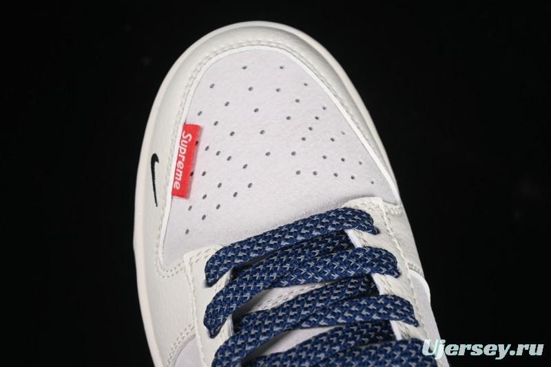 Nike SB Dunk Low Supreme Collaboration - Off-White 3D Navy Swoosh Anniversary Custom Low-Top Casual Sneakers - FC1688-204