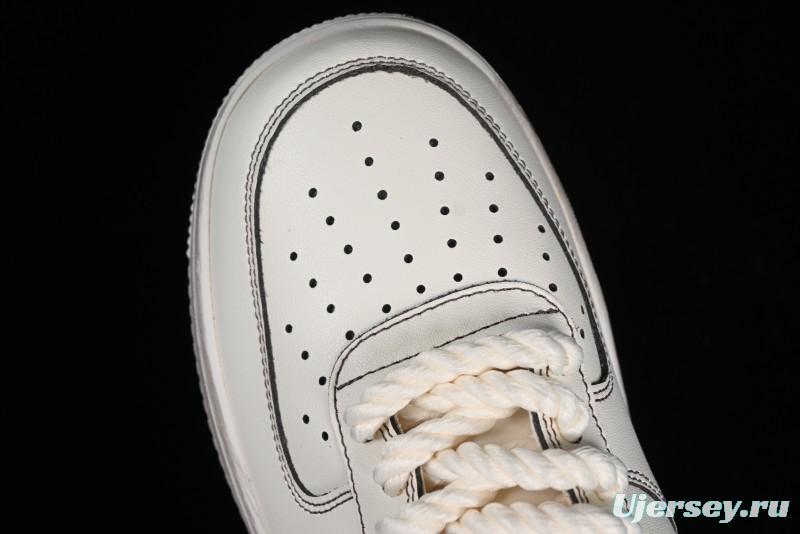 Nike Air Force 1 '07 Low Casual Sneakers with Hemp Rope Laces and Distressed Design - 315122-333