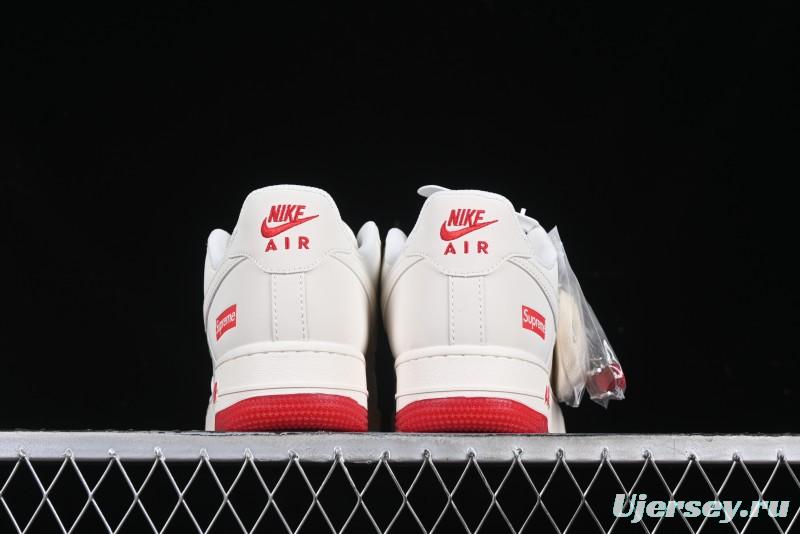 Nike Air Force 1 '07 Low Supreme Collaboration Beige Red Color Block Low-Top Casual Sneakers - BB7577-216