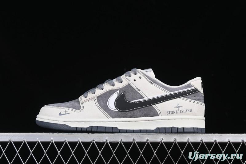 Nike SB Dunk Low Stone Island Collaboration Black White Swoosh Anniversary Custom Low-Top Casual Skate Shoes - DJ2024-087
