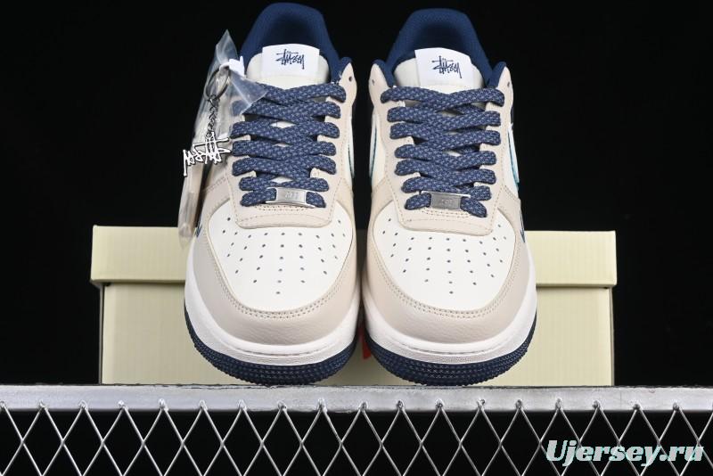 Nike Air Force 1 '07 Low Stussy Collaboration Light Blue White Transparent Swoosh Low-Top Casual Sneakers - DM6688-055